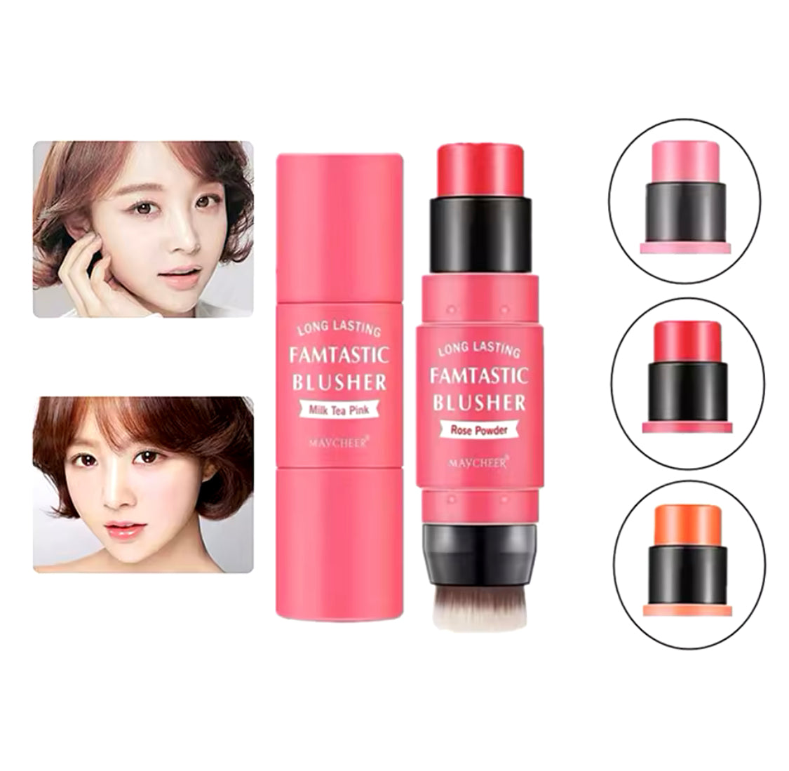 Double Ended Blush Stick With Brush, Waterproof Facial Makeup, Face Moisturizing Brighten Blusher Double Ended Blush Stick With Brush, Waterproof Facial Makeup, Face Moisturizing Brighten Blusher